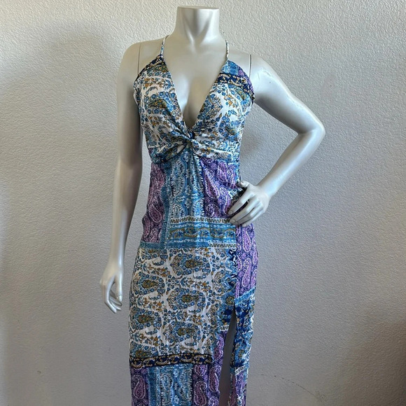NWT Zara Blue Printed Midi Dress with Knot - Picture 10 of 13
